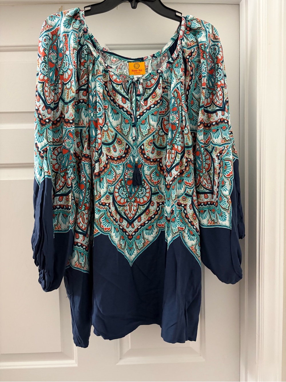 Ruby Rd. Teal & Navy Paisley Peasant Tunic (NWOT)
